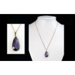 Ladies Attractive 9ct Gold Large Amethyst Tear Drop Pendant, attached to a 9ct gold chain. Both