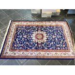 Rich Blue Ground, Full Pile Kashmir Rug, Medallian design. Measures 230 x 160 cm.