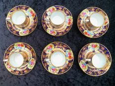 A Crown Staffordshire Set of 6 Coffee Cups and Saucers in the Deutsche Blumen design.