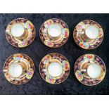 A Crown Staffordshire Set of 6 Coffee Cups and Saucers in the Deutsche Blumen design.