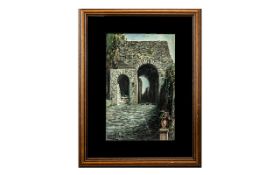 Giovanni Gallo ( Italian - Born 1915 ) Porta Marina - Pompeii / Naples - Oil on Canvas - Board In