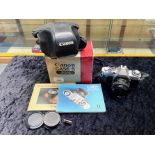 Camera 'Canon Case S AV-1', comes in original box and case, plus 50mm 1:18 FD Canon lens