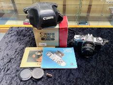 Camera 'Canon Case S AV-1', comes in original box and case, plus 50mm 1:18 FD Canon lens