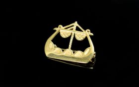 Ola Gorie - Signed 9ct Gold Brooch In the Form of a Viking Ship. Full Hallmark for 1970's, Edinburgh