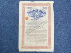 Ephemera: Old Egyptian Delta Light Railways £100 of £280,000 capital debenture certificate.