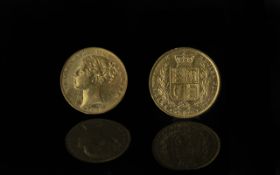 Queen Victoria 22ct Gold - Young Head Shield Back Full Sovereign Date 1862. Good Grade. Confirm with