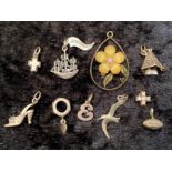 Small Collection of Jewellery, comprising nine Sterling Silver charms, including Celtic cross, shoe,