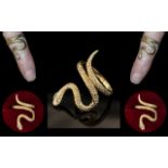 9ct Gold Snake Charmers Ring In Coiled Position ( Realistic ) Full Hallmark for 9.375, Ring Size