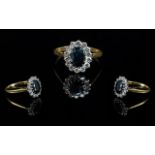18ct Gold Attractive Diamond & Sapphire Cluster Flowerhead Setting Ring, marked 18ct to shank. The