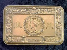 1914 Christmas Tin With Partial Contents, Tobacco Pouch Full, 1 Cigarette Remaining + Card