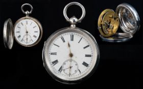 Victorian Period Sterling Silver Keywind Open Faced Pocket Watch, English lever, hallmarked