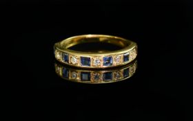 Ladies - Superb 18ct Gold Sapphire and Diamond Set Half Eternity Ring. Marked 18ct. The Princes