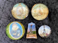 Collection of Five Antique Paperweights, comprising a souvenir Mary Queen of Scots dome, a