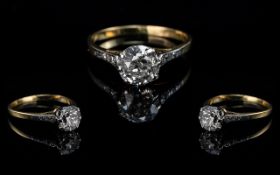 18ct Gold & Platinum Pleasing Single Stone Diamond Set Ring. The semi-cushion cut diamond of good