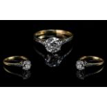 18ct Gold & Platinum Pleasing Single Stone Diamond Set Ring. The semi-cushion cut diamond of good