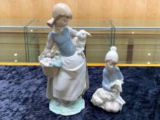 Lladro Figure 'Girl with Lamp and Basket', Spanish Lladro Girl with Lamb and Basket Figurine No.