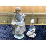 Lladro Figure 'Girl with Lamp and Basket', Spanish Lladro Girl with Lamb and Basket Figurine No.