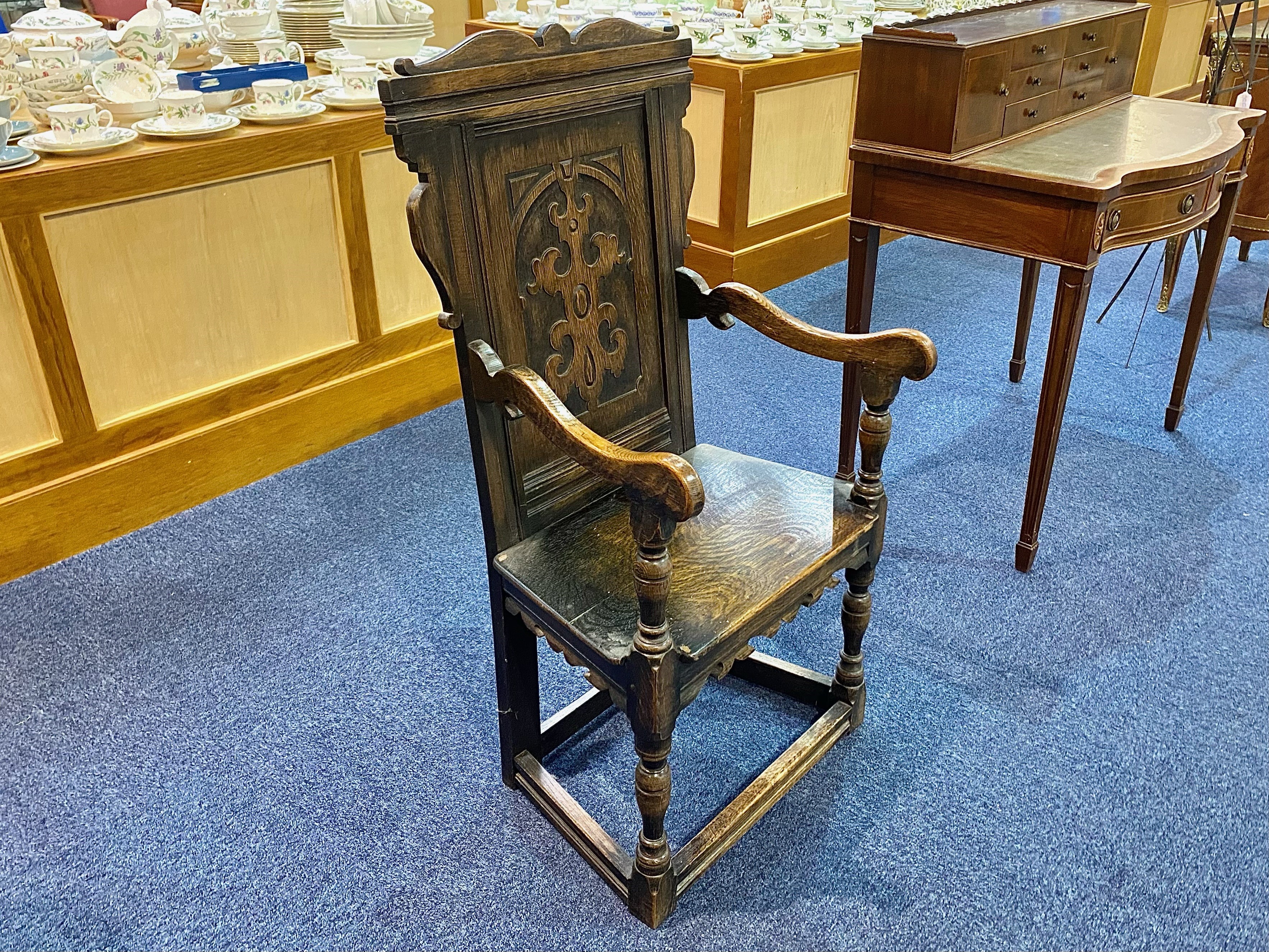 A Turn of The Century Gothic Style Oak Hall Chair 41 inches high by 21 inches wide. - Image 2 of 4