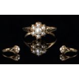 Ladies 9ct Gold Attractive Pearl Set Cluster Ring, flowerhead setting. Ring size L, fully