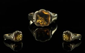 Antique Period - Pleasing 15ct Gold Single Stone Shield Shape Citrine Set Ring. The Orange Faceted
