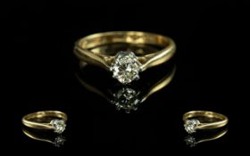 18ct Gold and Platinum Single Stone Diamond Set Ring. Marked Platinum and 18ct to Interior of Shank.