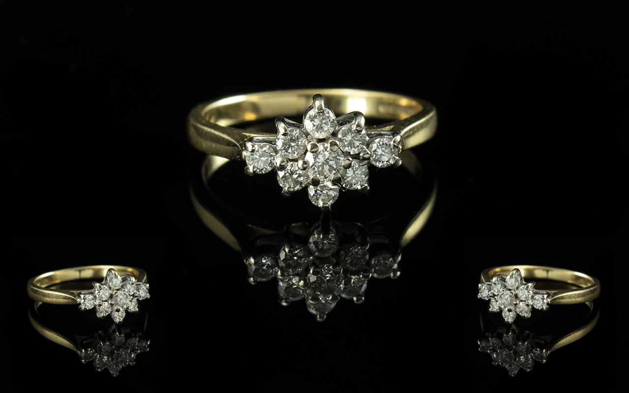 Ladies 18ct Gold Diamond Set Cluster Ring. Full Hallmark to Shank. The Brilliant Cut Diamonds of