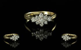 Ladies 18ct Gold Diamond Set Cluster Ring. Full Hallmark to Shank. The Brilliant Cut Diamonds of