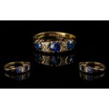 Ladies Antique Period 18ct Gold Sapphire & Diamond Set Ring, gallery setting. Marked 18ct to