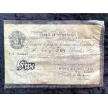 Bank of England Large Five Pound Bank Note, Serial No. P14-046277. Chief Cashier S Beale, date 1949,