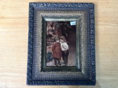 Victorian Crystoleum The Secret depicting 2 young children marked lower left Maria Wunsch.