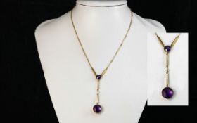 Antique Period Superb Quality Matching Set of 15ct Gold Amethyst Set Jewellery, all stamped 15ct,