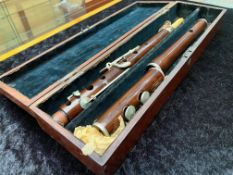 Antique Three Piece Flute in fitted mahogany case with key, the flute of lovely quality throughout