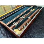Antique Three Piece Flute in fitted mahogany case with key, the flute of lovely quality throughout