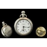 Elgin Large and Impressive Silver Railway Open Faced Keyless Pocket Watch - With Embossed Image of
