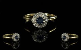 18ct Gold - Exquisite Sapphire and Diamond Set Cluster Ring. Flower head Design / Setting. Not