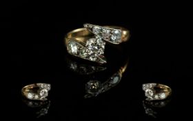 Antique Period - Attractive 18ct Gold Diamond Set Ring. Marked 18ct to Interior of Ring. c.1920. The