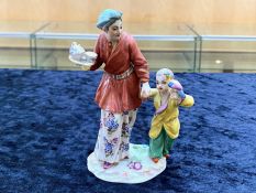 Meissen 19th Century Hand Painted Porcelain Figure 'Mother and Child', with an exotic bird perched