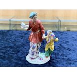 Meissen 19th Century Hand Painted Porcelain Figure 'Mother and Child', with an exotic bird perched