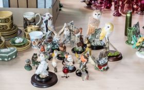 Collection of Bird Figures, all assorted sizes, including Owls, Robins, Wren, etc. Made by Country