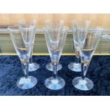 Contemporary Set of Six Hand Blown Wine Glasses, a lovely design with a bubble in each stem, the