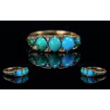 Antique Period Superb 18ct 5-Stone Diamond & Turquoise Set Ring, gallery setting. Marked 18ct to