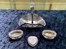 Small Collection of Silver Items, comprising a silver pierced bowl with decorative handle, two