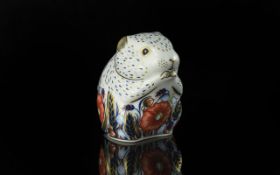 Royal Crown Derby Paperweight 'Poppy Mouse', with gold stopper, measures 2.5'' tall. Collector's