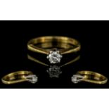 18ct Yellow Gold - Good Quality Single Stone Diamond Set Ring. Marked 18ct to Interior of Shank. The