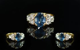 Ladies - 18ct Gold Superior Diamond and Sapphire Set Ring of Pleasing Design. Hallmark for 750 to