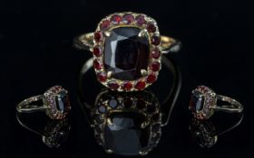 Antique Period Attractive Ladies 9ct Gold Garnet Set Ring - Garnets of Good Colour (Fire REd) Ring