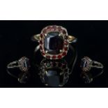 Antique Period Attractive Ladies 9ct Gold Garnet Set Ring - Garnets of Good Colour (Fire REd) Ring