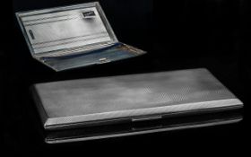 A Superior Quality Engine Turned Gents Sterling Silver Large Cigarette Case, Deluxe Version.