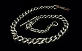 Victorian Period Sterling Silver Albert Chain with attached T-bar, all links marked for sterling