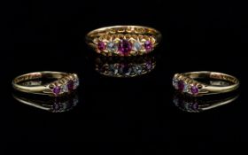 Antique Period Attractive 18ct Gold Diamond and Ruby Set Ring, gallery setting, full hallmark to